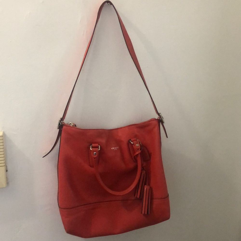 Coach red leather handbag with shoulder strap